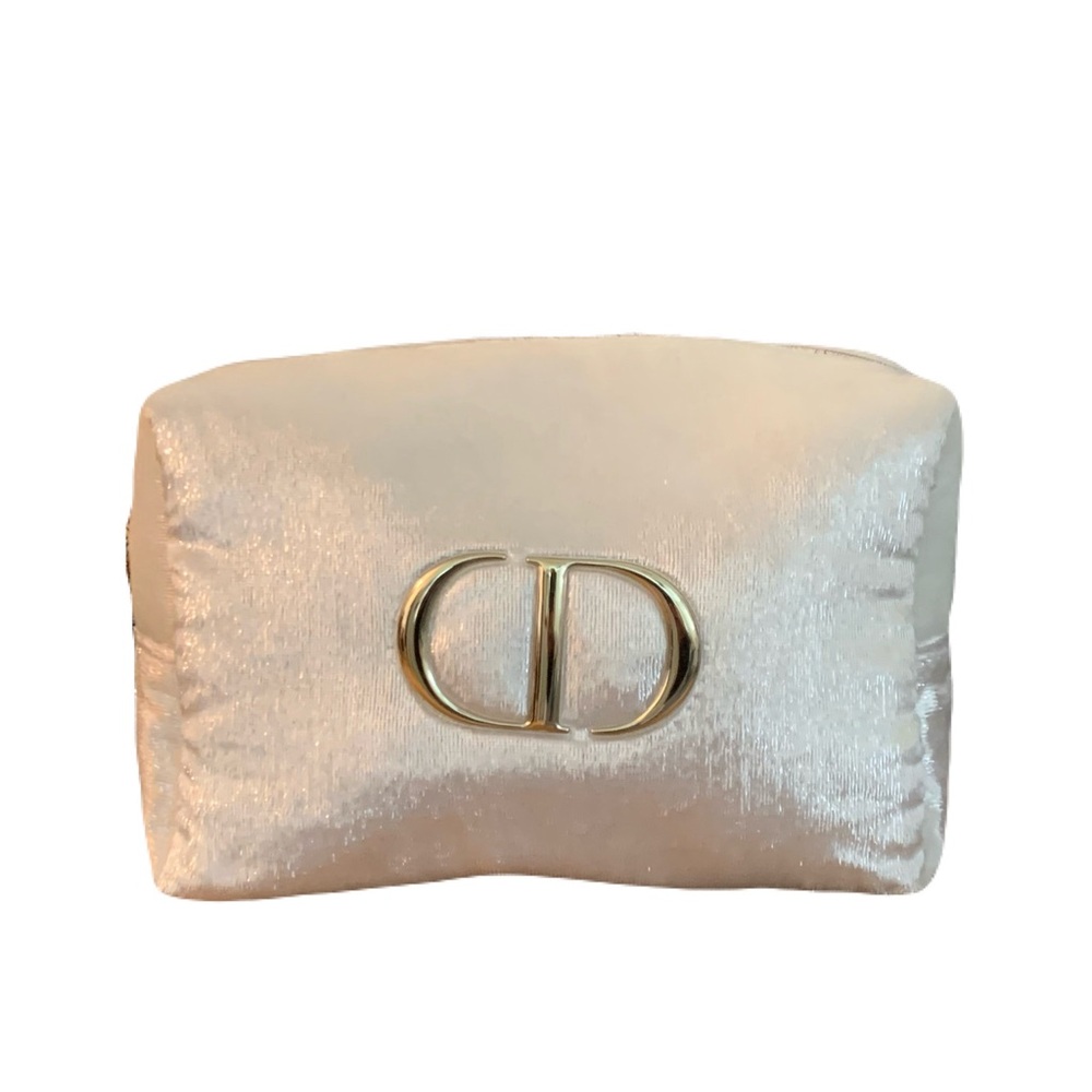 Dior White Shimmering Zippered Cosmetics Bag.  NWOT